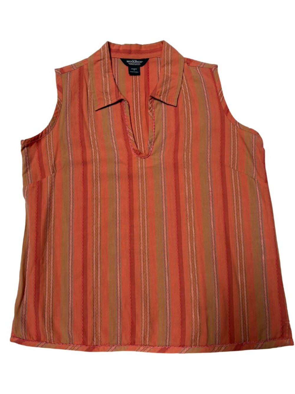 Woolrich Sleeveless Striped Collared Top Women’s Small Orange Red Boho Casual